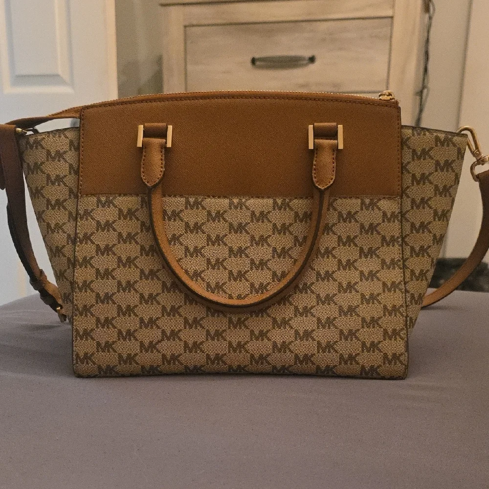 Michael Kors Brown MK Logo Satchel with Gold Accent - Picture 2 of 7